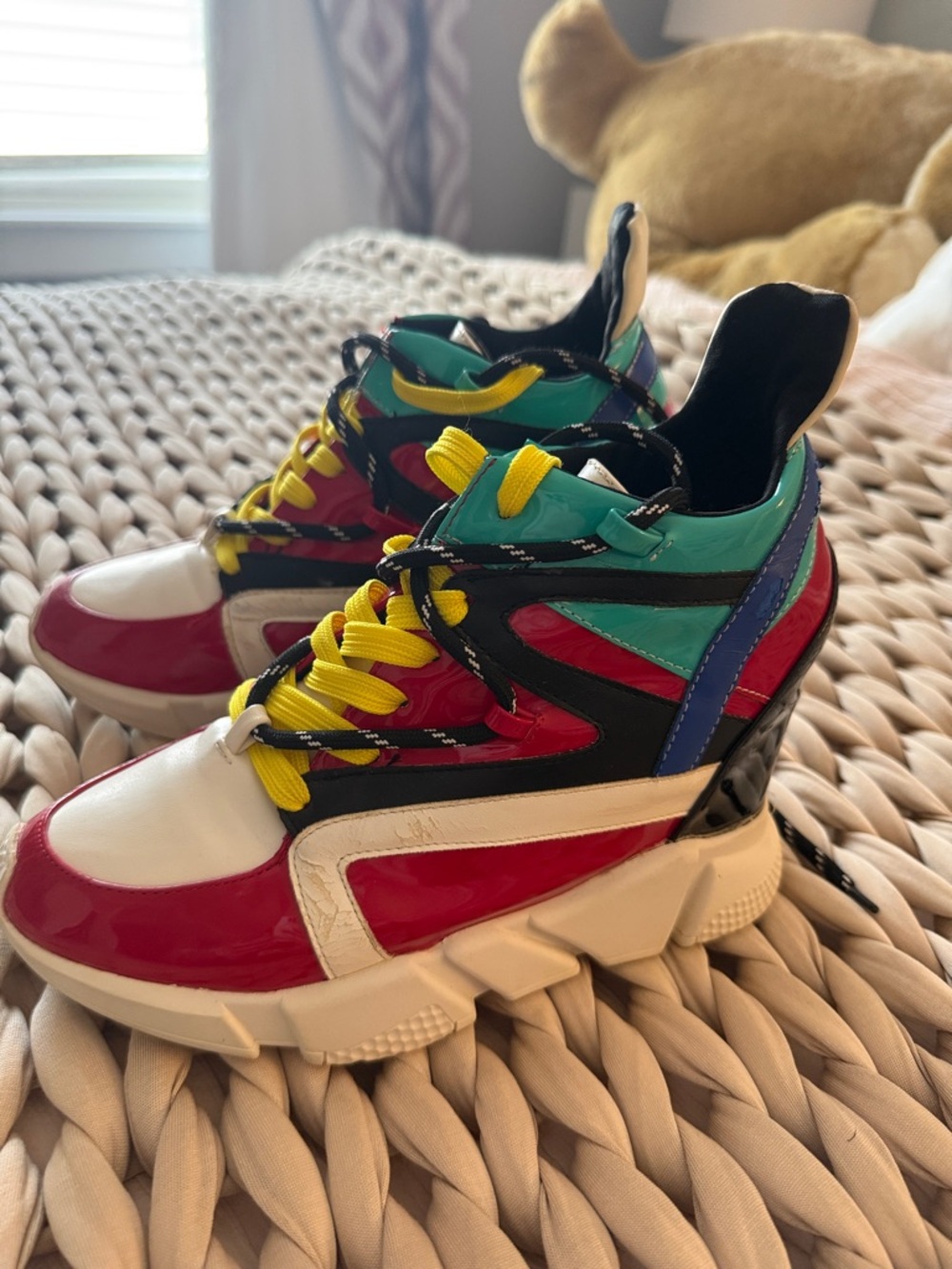 Colorblock Chunky Sneakers — Red, Teal, Yellow, White